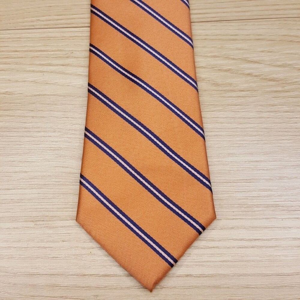 NAUTICA Mens Neck Tie Orange Diagonal Stripe 100% Silk Classic Preppy Necktie